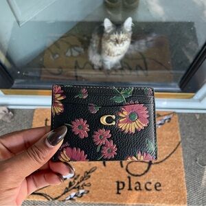 Coach Essential Floral Printed Leather Card Case, Black/Multi